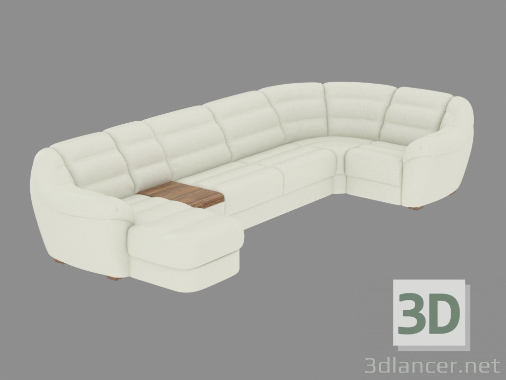 modèle 3D Canapé d'angle en cuir avec table basse intégré - preview