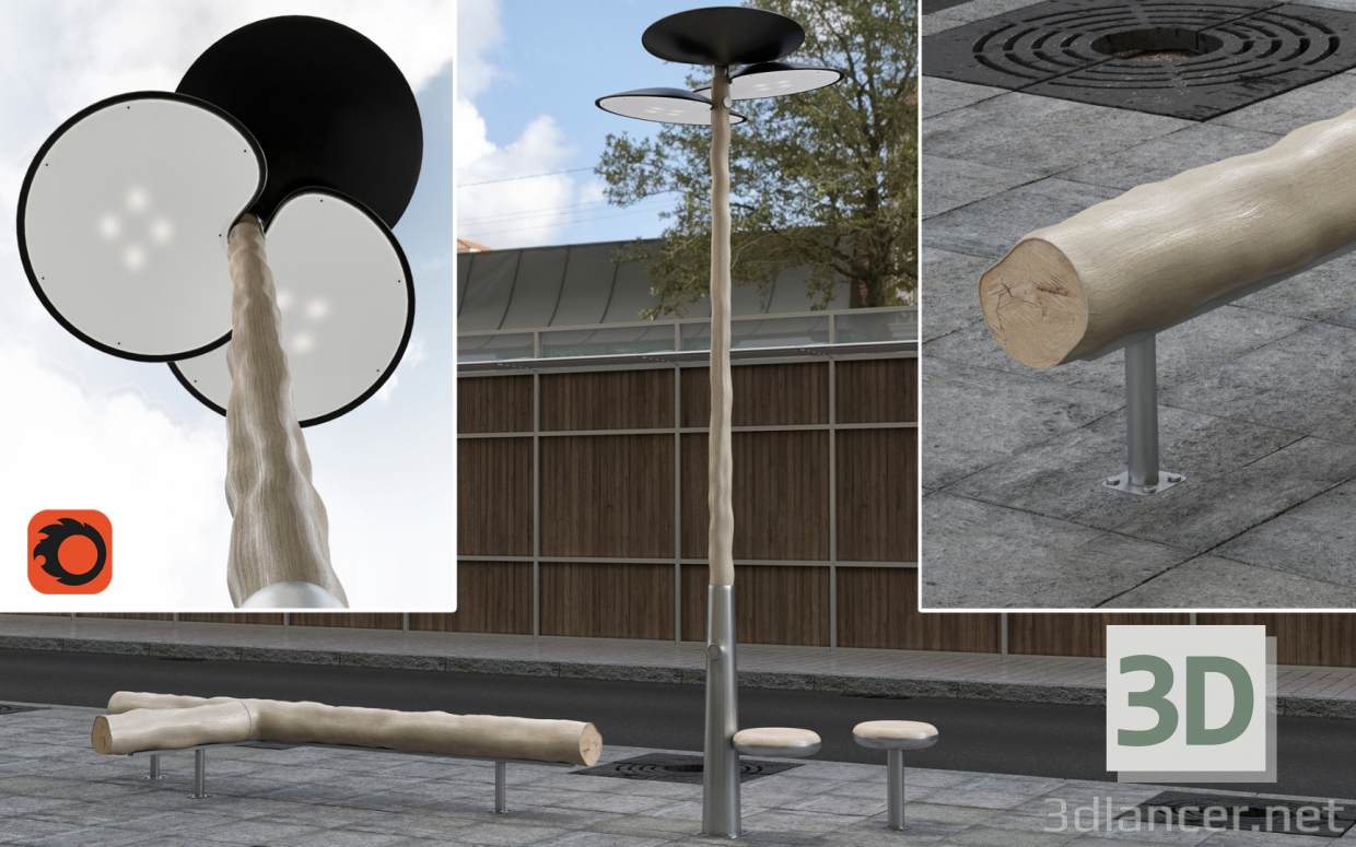 Diseño de asiento y luz Mathieu Lehanneur 3D modelo Compro - render