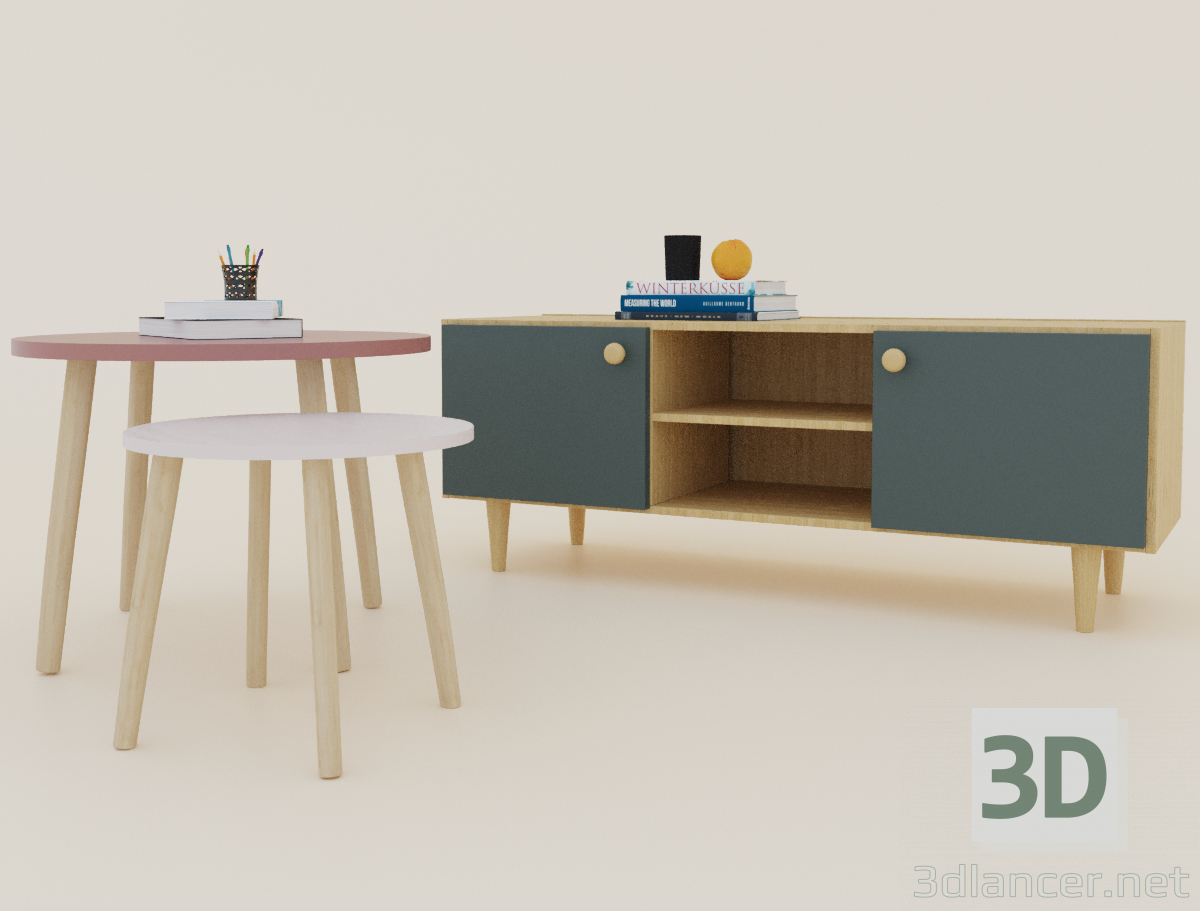 3d TV cabinet and tables model buy - render