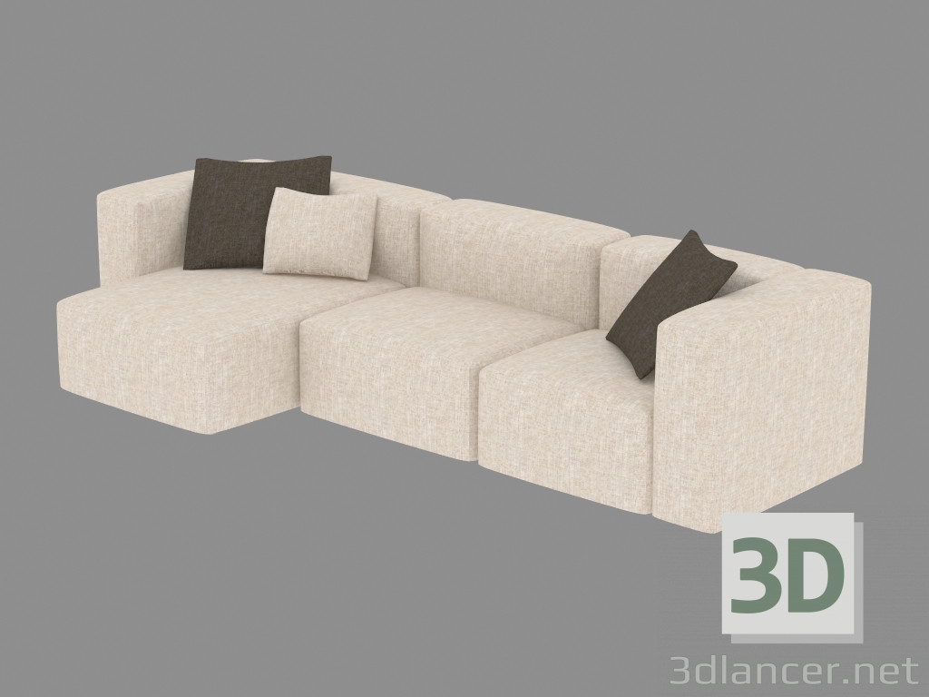 modèle 3D Canapé triple modulaire - preview