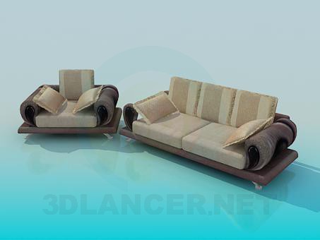 3 डी मॉडल कुर्सी के साथ सोफा - पूर्वावलोकन