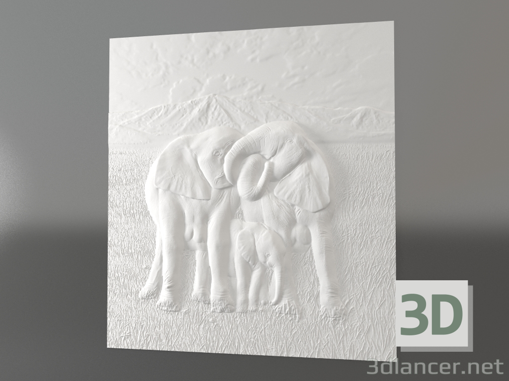 3D Modell Flachrelief-Elefanten - Vorschau