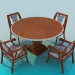 3d model Round table on a thick stalk with chairs in the complete set - preview