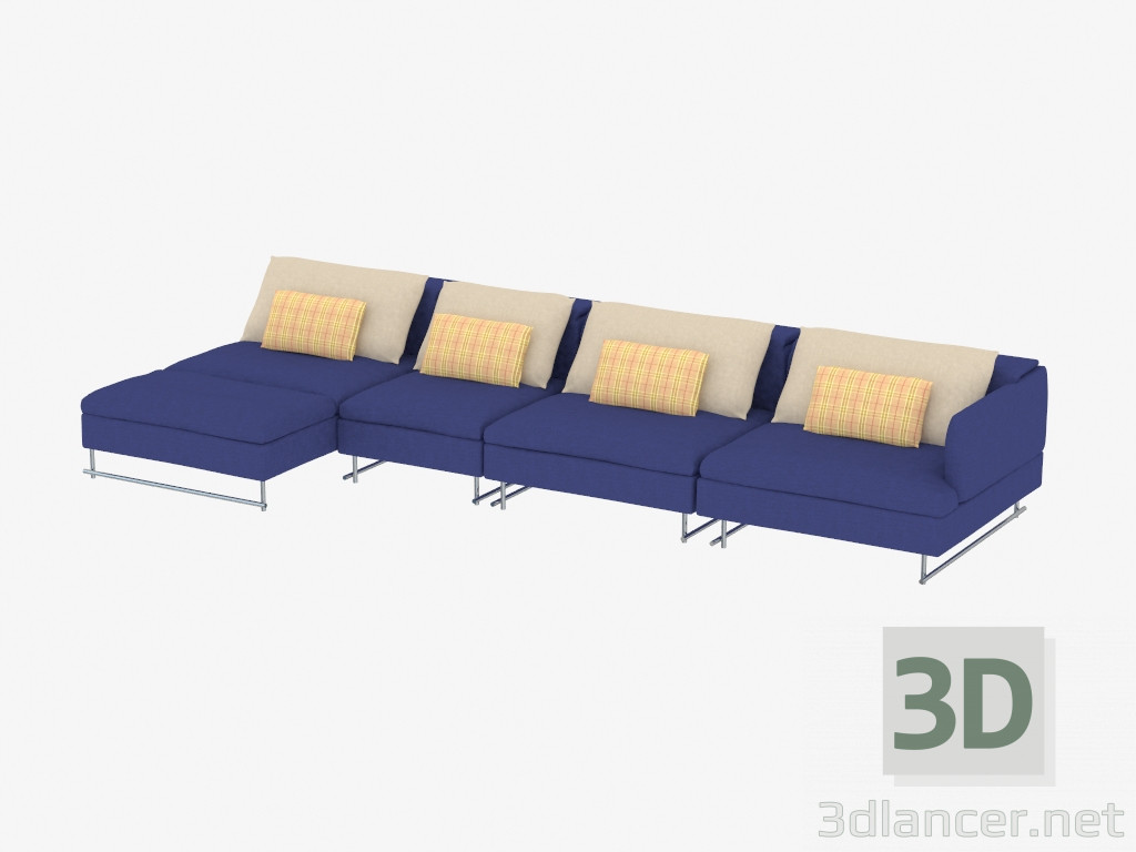 modèle 3D Canapé modulable à quatre places - preview
