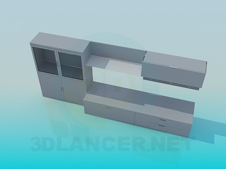 3D Modell Schrank, Regal und Nachttisch TV - Vorschau
