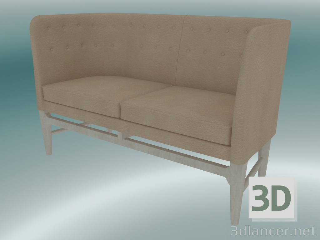 modèle 3D Canapé double Mayor (AJ6, H 82cm, 62x138cm, chêne blanc huilé, Cuir - Soie Aniline) - preview