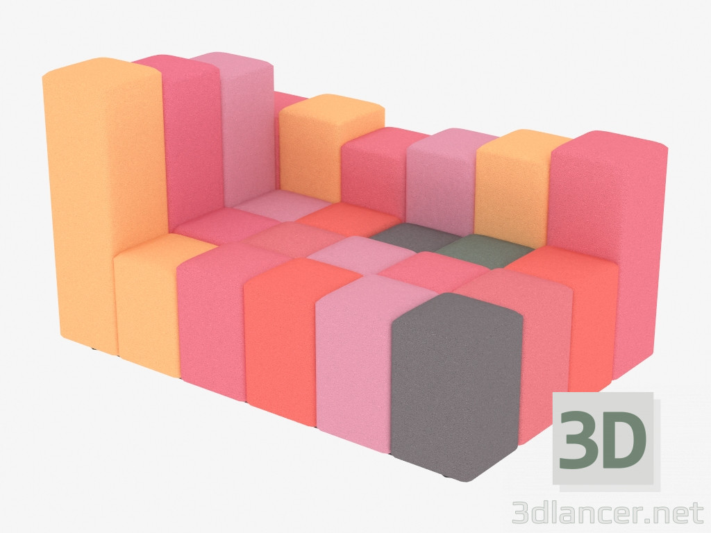 modèle 3D Canapé double modulaire - preview