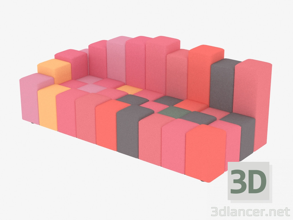 modèle 3D Canapé triple modulaire - preview