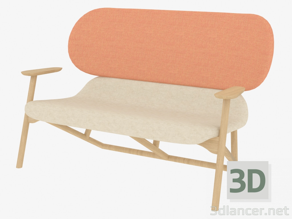 Modelo 3d Sofá duplo em moldura de madeira - preview
