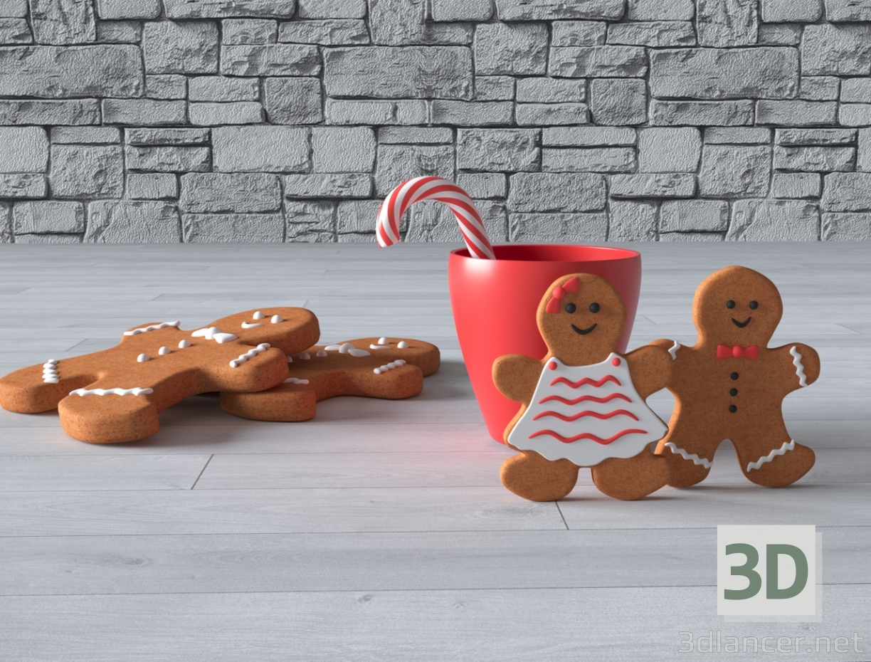 3d model Gingerbread composition - preview
