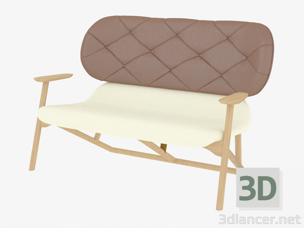 modello 3D Divano doppio con schienale in pelle - anteprima