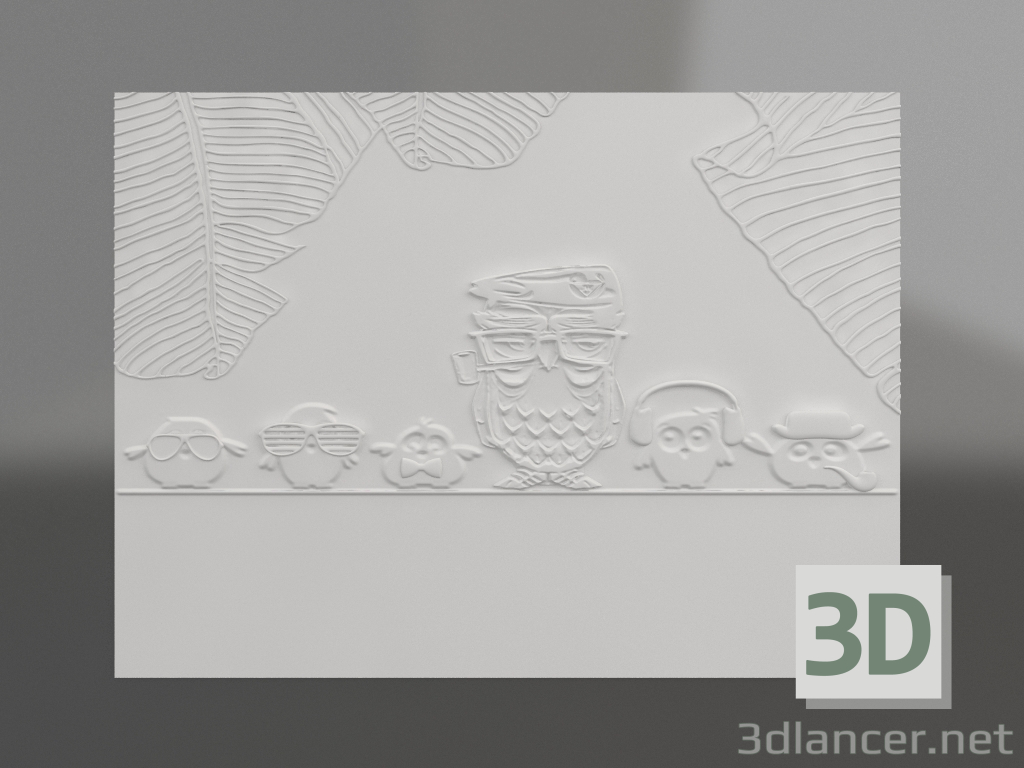 modèle 3D Chouettes en bas-relief - preview