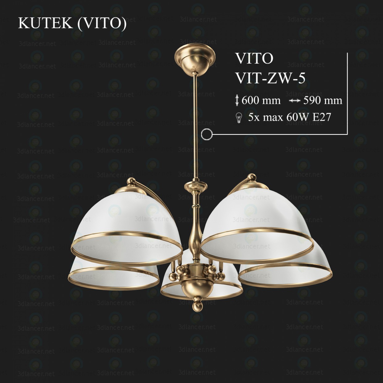 3D Modell Kronleuchter KUTEK VITO VIT-ZW-5 - Vorschau