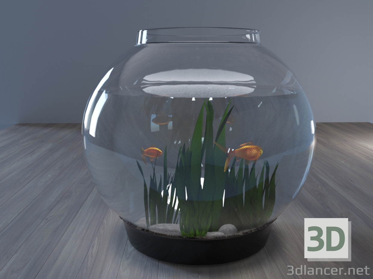 3d акваріум із золотими рибками модель купити - зображення