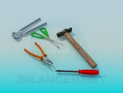 Hammer, pliers, scissors, screwdriver, pliers