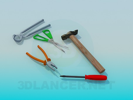 3D Modell Hammer, Zangen, Scheren, Schraubendreher, Zangen - Vorschau