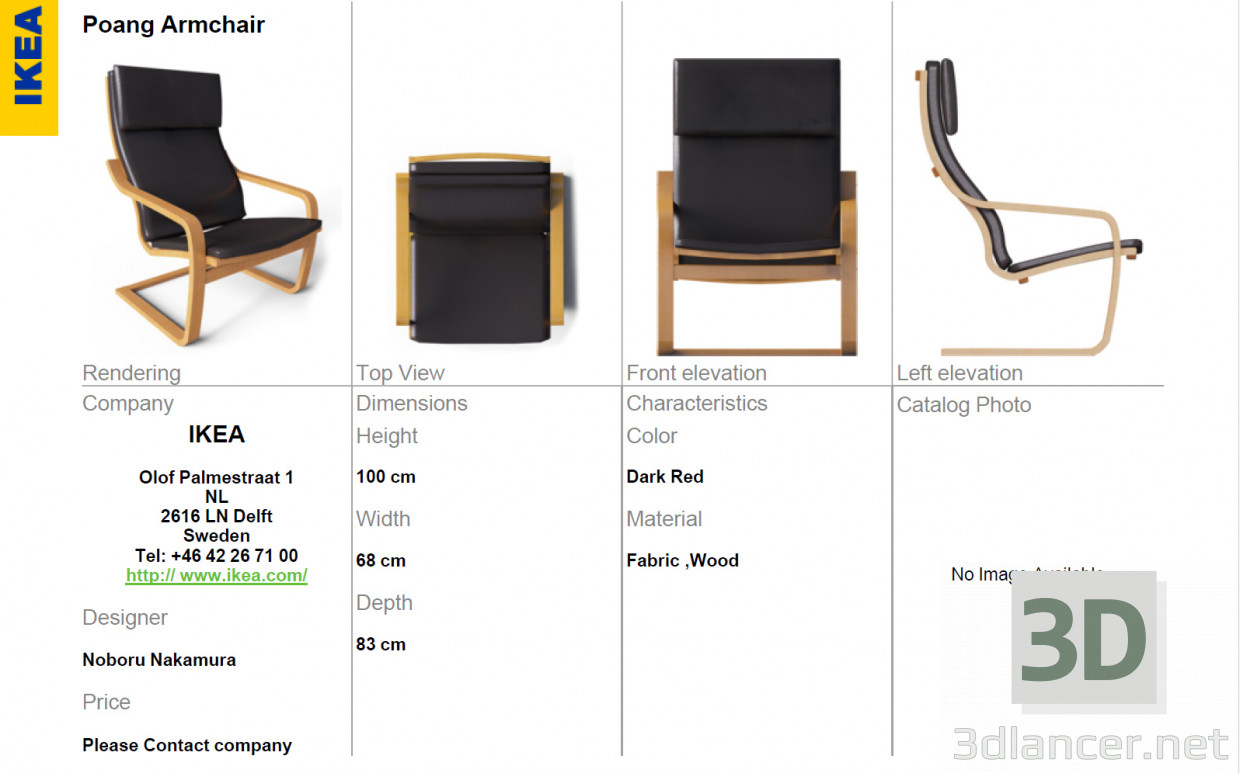 3d модель IKEA poang кресло – превью