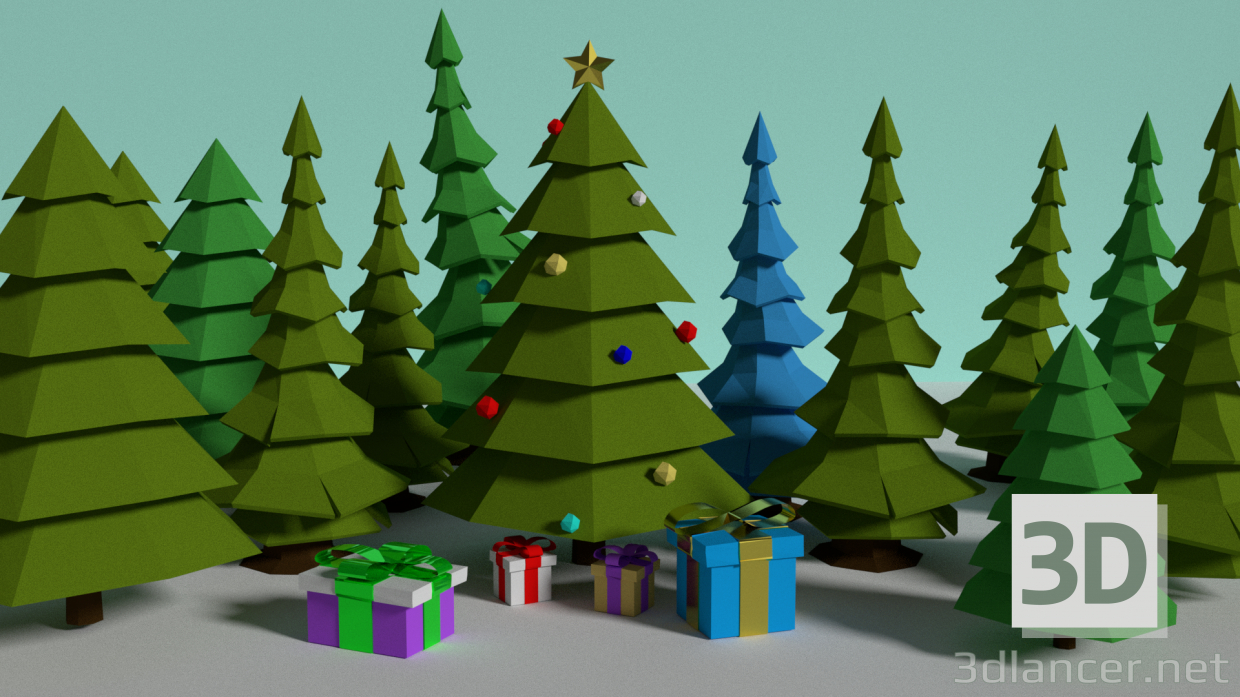 3d New Year tree low poly model - Новогодняя елка модель купить - ракурс