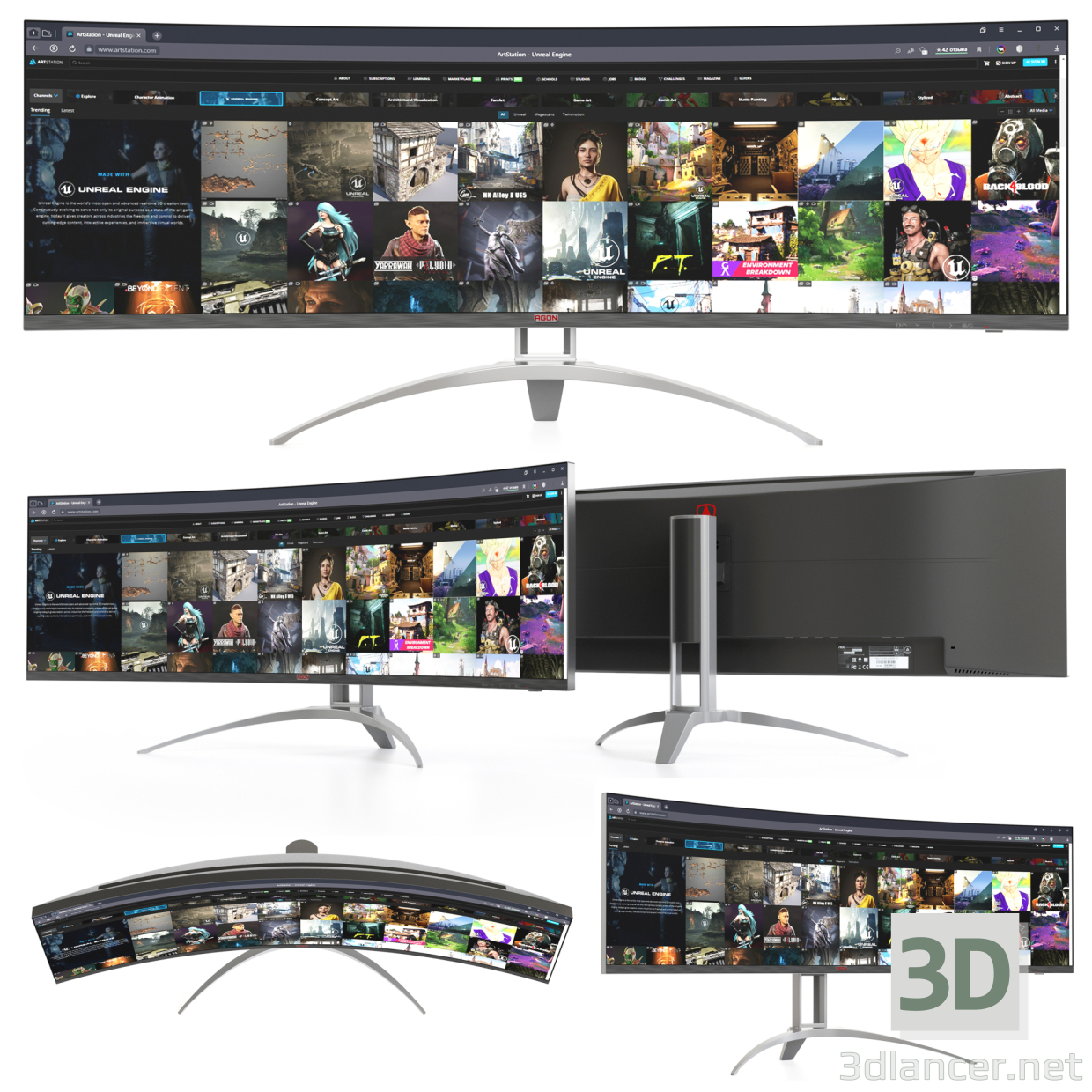Monitor de pantalla ancha 3D modelo Compro - render