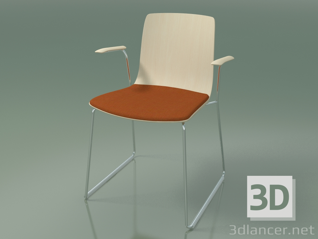 3D modeli Sandalye 3984 (bir kızakta, koltukta bir yastıkla, kolçaklı, beyaz huş ağacı) - önizleme