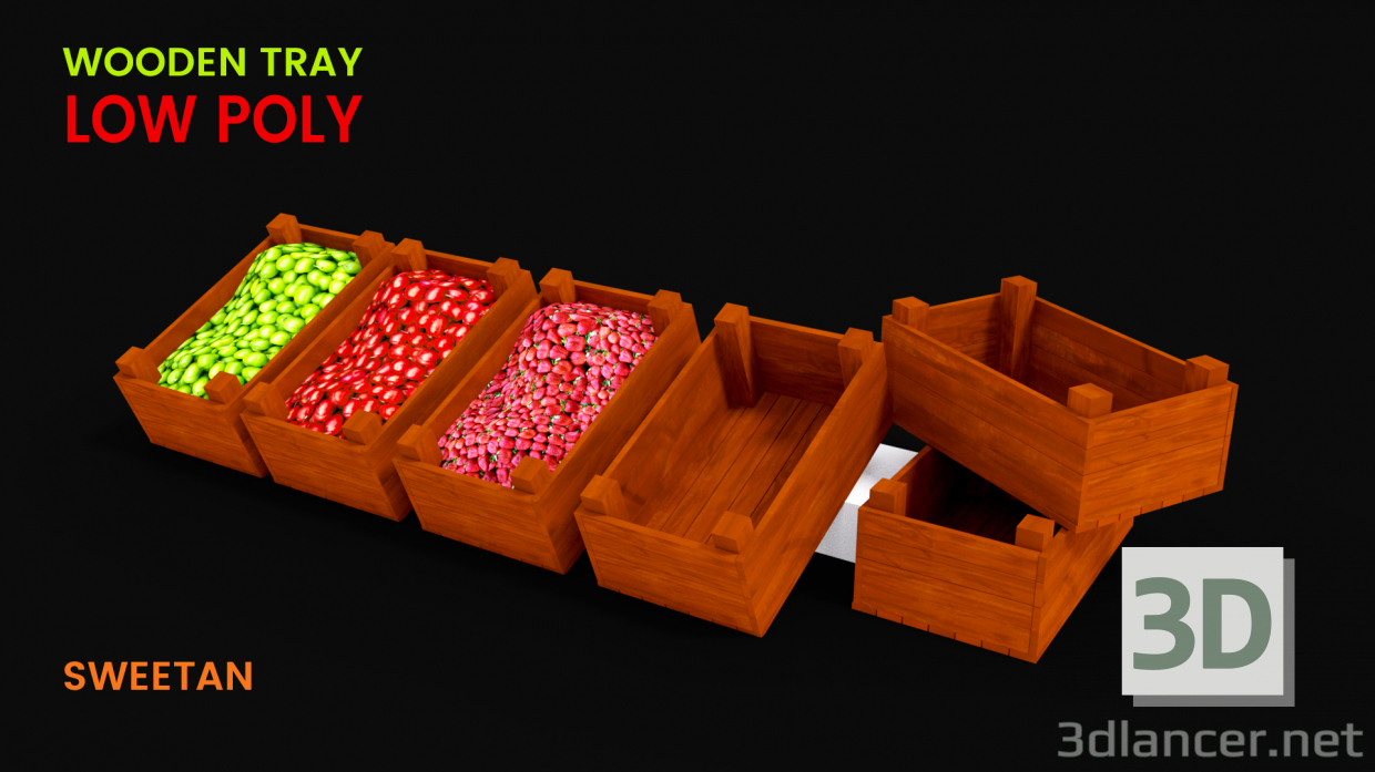 3d model 3D Wooden Tray Game asset -LOW POLY - preview