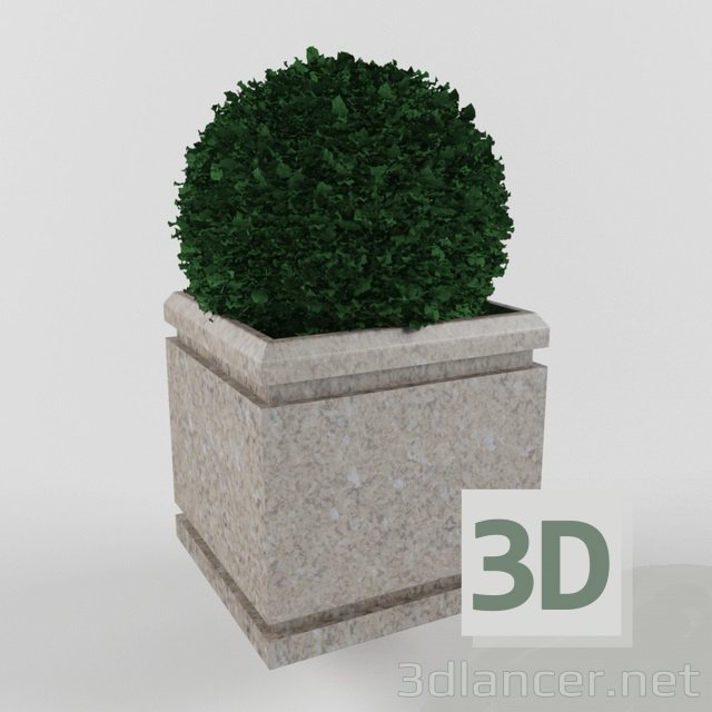 3d model macetero con arbusto verde - vista previa