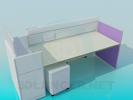 3d модель Робочий стіл в офіс з бортиками – превью