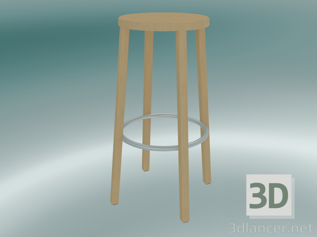 modello 3D Sgabello BLOCCO sgabello (8500-00 (76 cm), frassino naturale, alluminio sabbiato) - anteprima