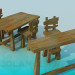 modèle 3D Table, chaises et bar comptoir - preview