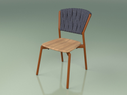 Cadeira 220 (metal enferrujado, teca, cinto acolchoado cinza-azulado)
