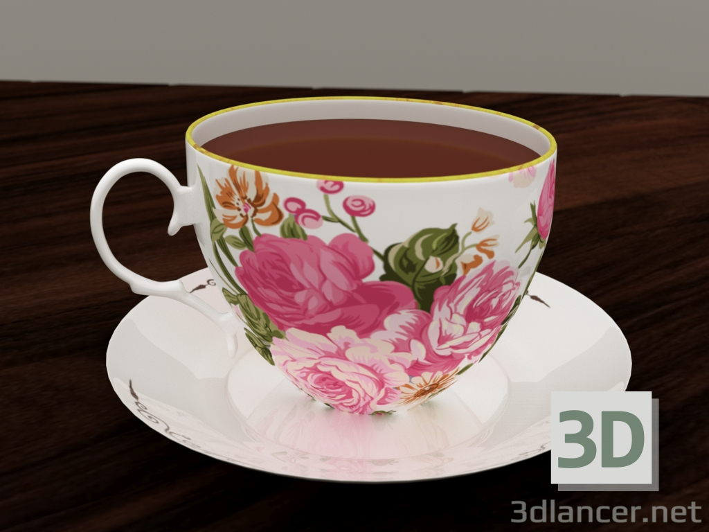Platillo y taza de porcelana 3D modelo Compro - render