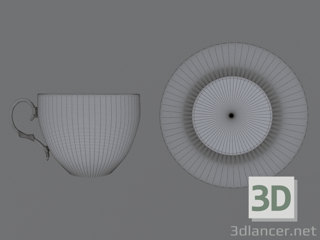 Porzellan Untertasse und Tasse 3D-Modell kaufen - Rendern