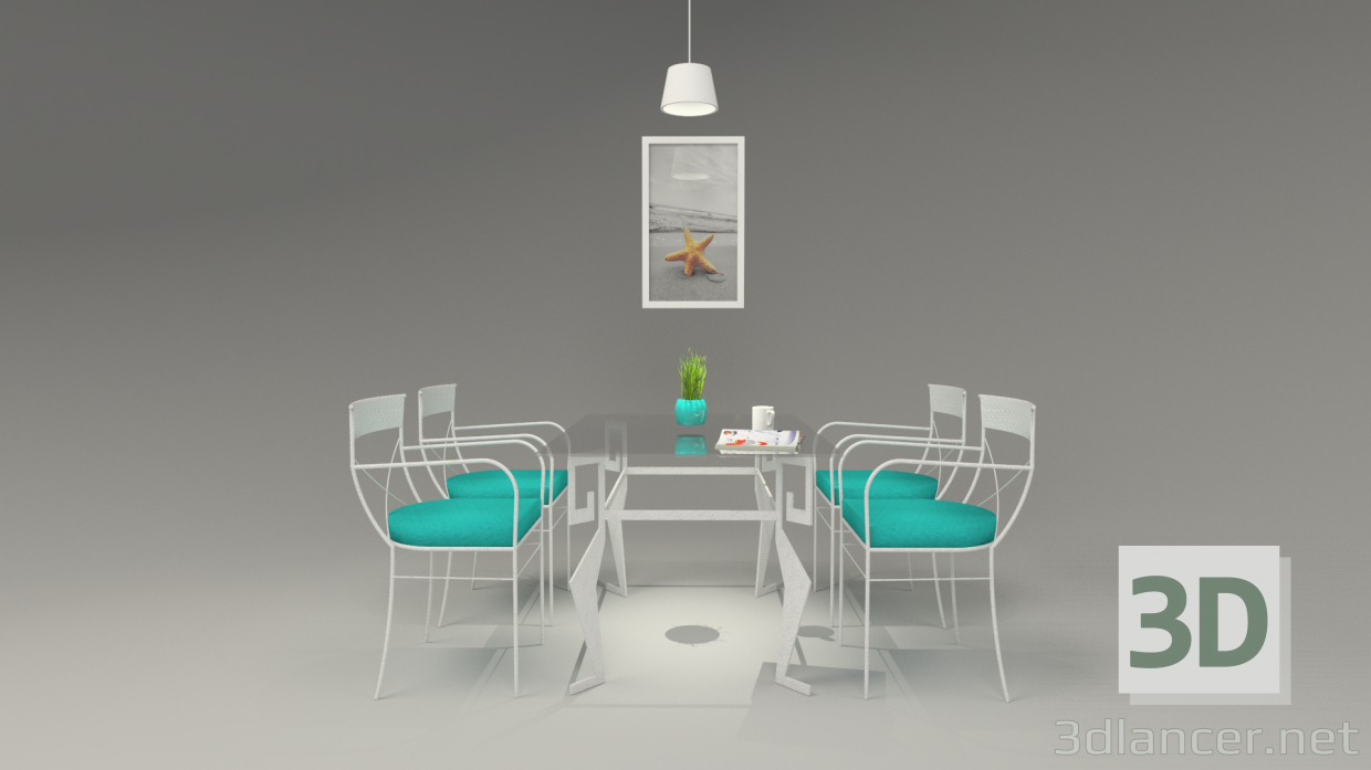 3d model Painted iron and glass dining table by hudviak - preview