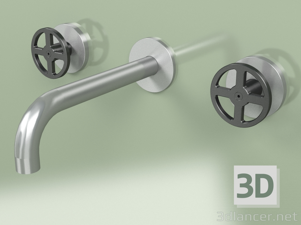 modello 3D Set da parete di 2 miscelatori separati con bocca di erogazione (20 10 V, AS-ON) - anteprima