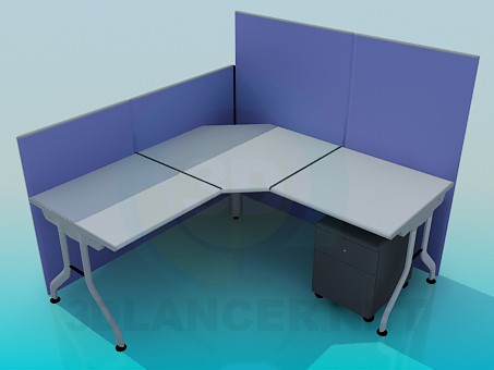 3d model Corner office desk with panels - preview
