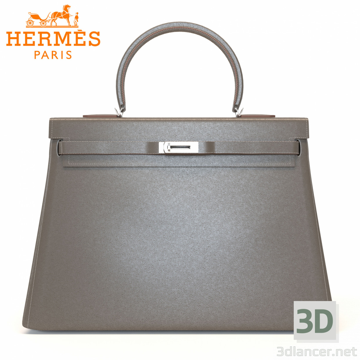 3d Kelly 35 Etoupe bag model buy - render