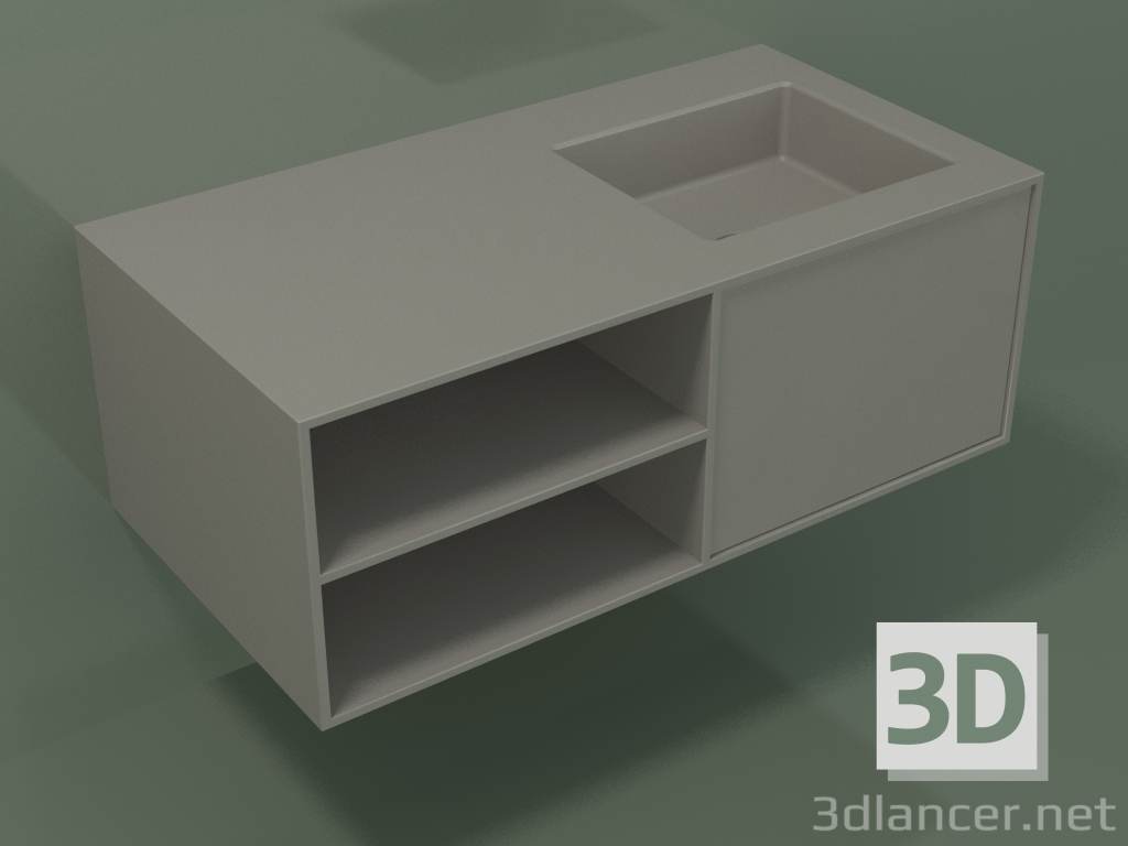 modèle 3D Lavabo avec tiroir et compartiment (06UC524D2, Clay C37, L 96, P 50, H 36 cm) - preview