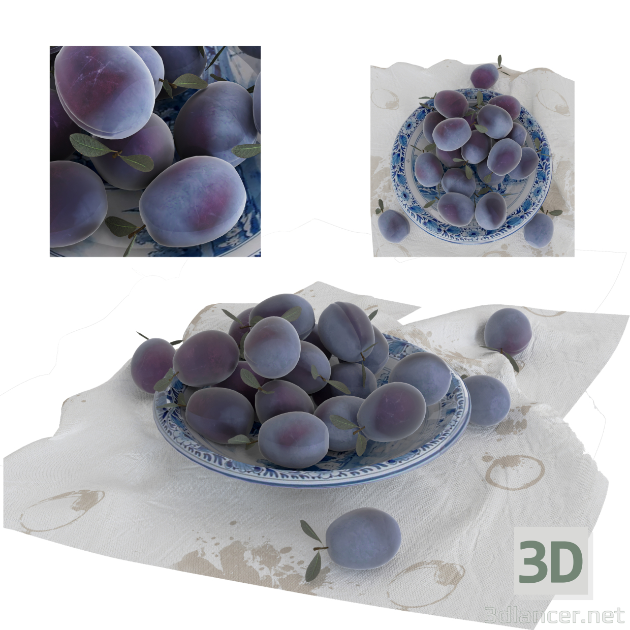 3 डी स्थिर जीवन - एक प्लेट पर फल मॉडल खरीद - रेंडर