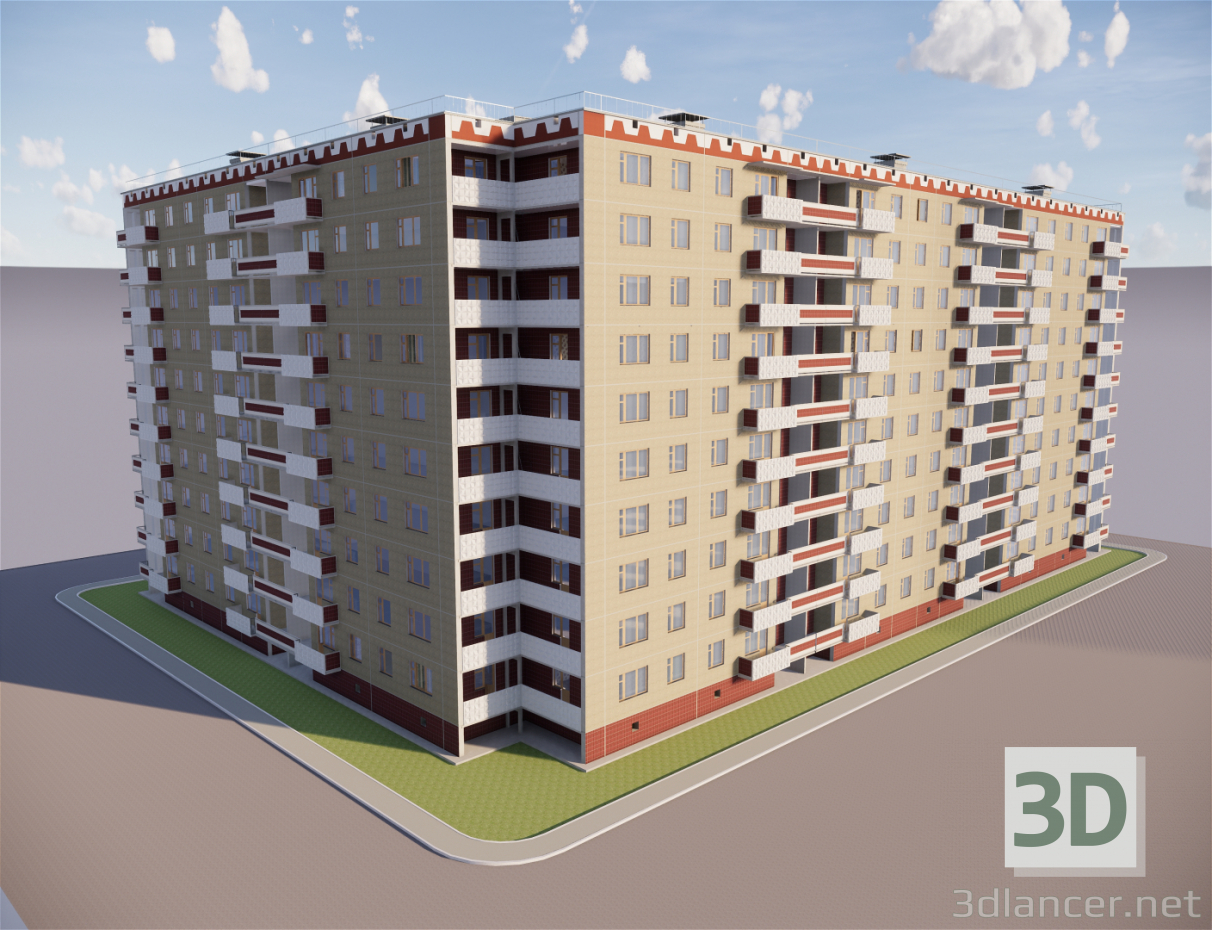 Casa de diez pisos serie 121 3D modelo Compro - render