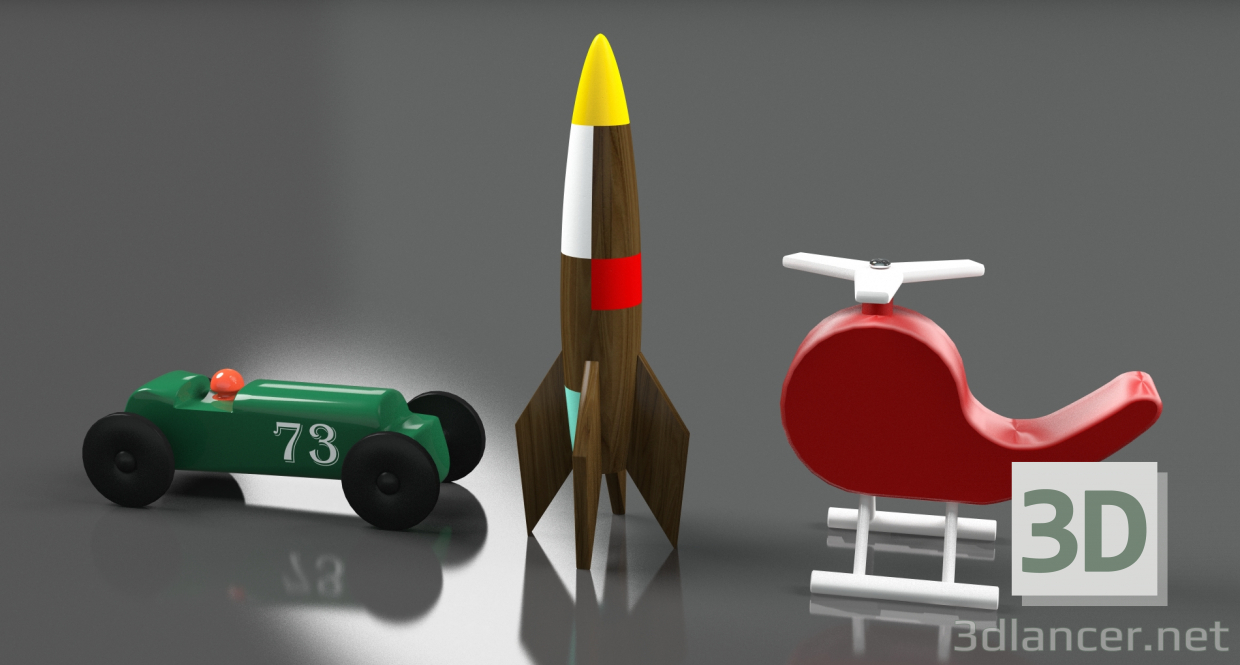 Juguetes (coche, cohete, helicóptero) 3D modelo Compro - render