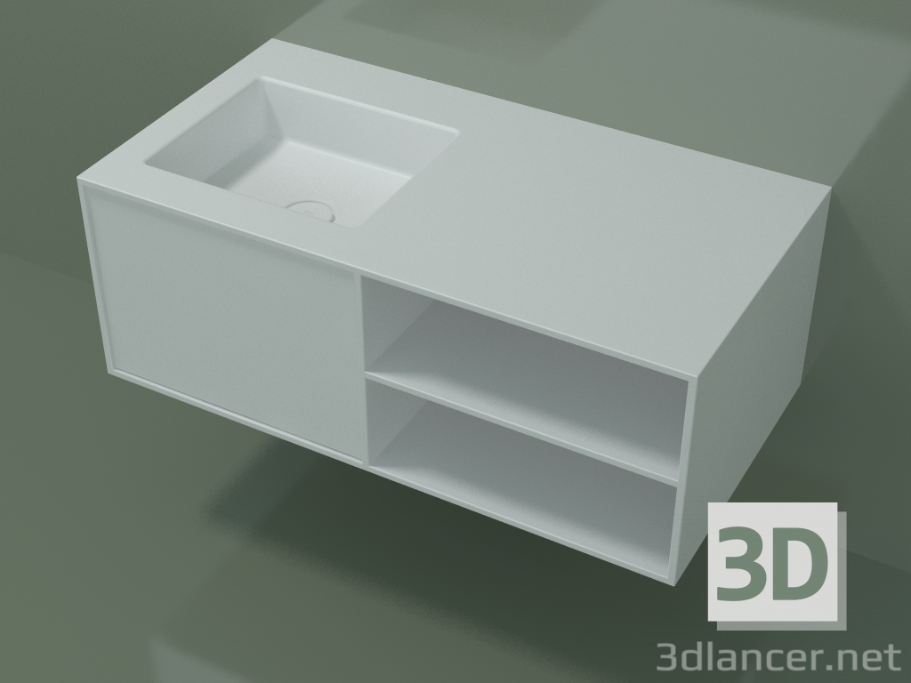 modèle 3D Lavabo avec tiroir et compartiment (06UC524S2, Glacier White C01, L 96, P 50, H 36 cm) - preview