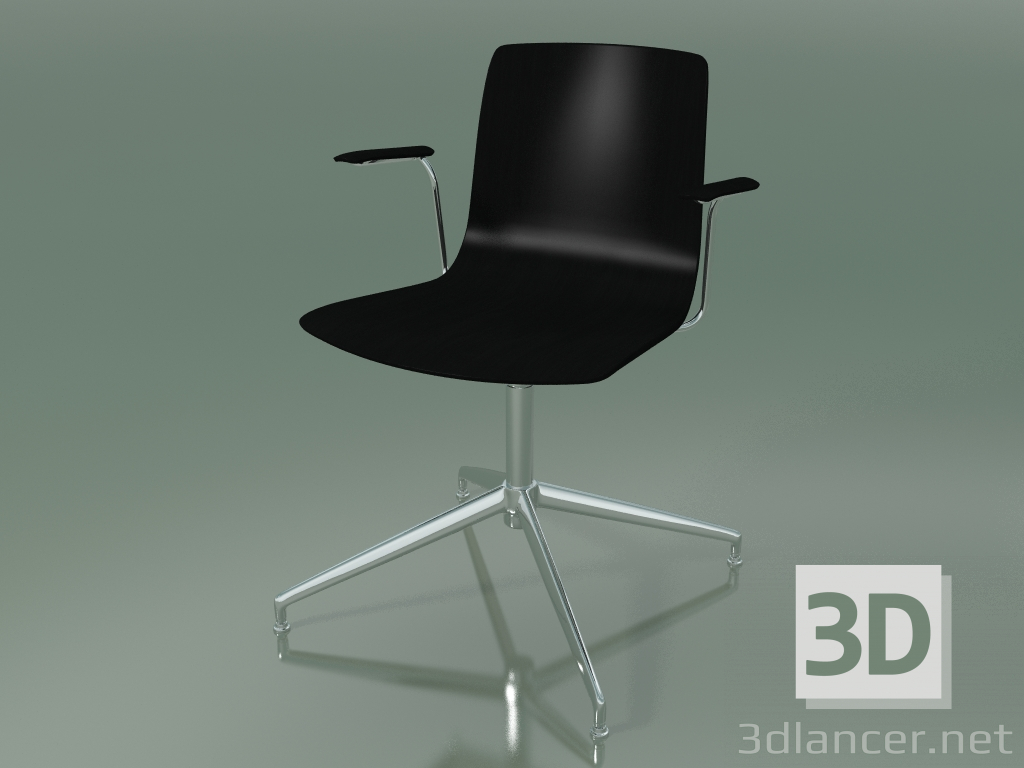 modello 3D Sedia 5909 (4 gambe, girevole, con braccioli, betulla nera) - anteprima