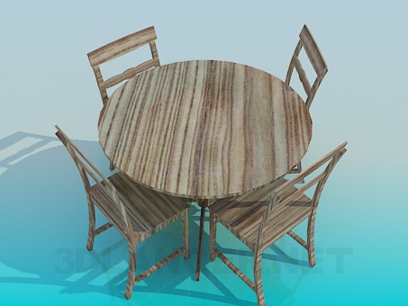 3D modeli Ahşap masa ve sandalye seti - önizleme