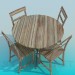 3d model Wooden table and chairs set - preview