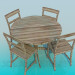 3 डी मॉडल लकड़ी की मेज और कुर्सियों सेट - पूर्वावलोकन