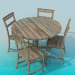 modèle 3D Ensemble table et chaises en bois - preview