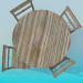 3d model Wooden table and chairs set - preview