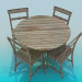 Modelo 3d Conjunto de mesa e cadeiras de madeira - preview