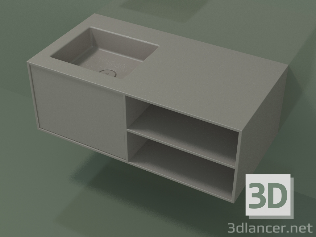 modèle 3D Lavabo avec tiroir et compartiment (06UC524S2, Clay C37, L 96, P 50, H 36 cm) - preview