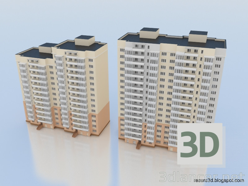 3 डी मॉडल बहुमंजिला आवासीय भवन - पूर्वावलोकन